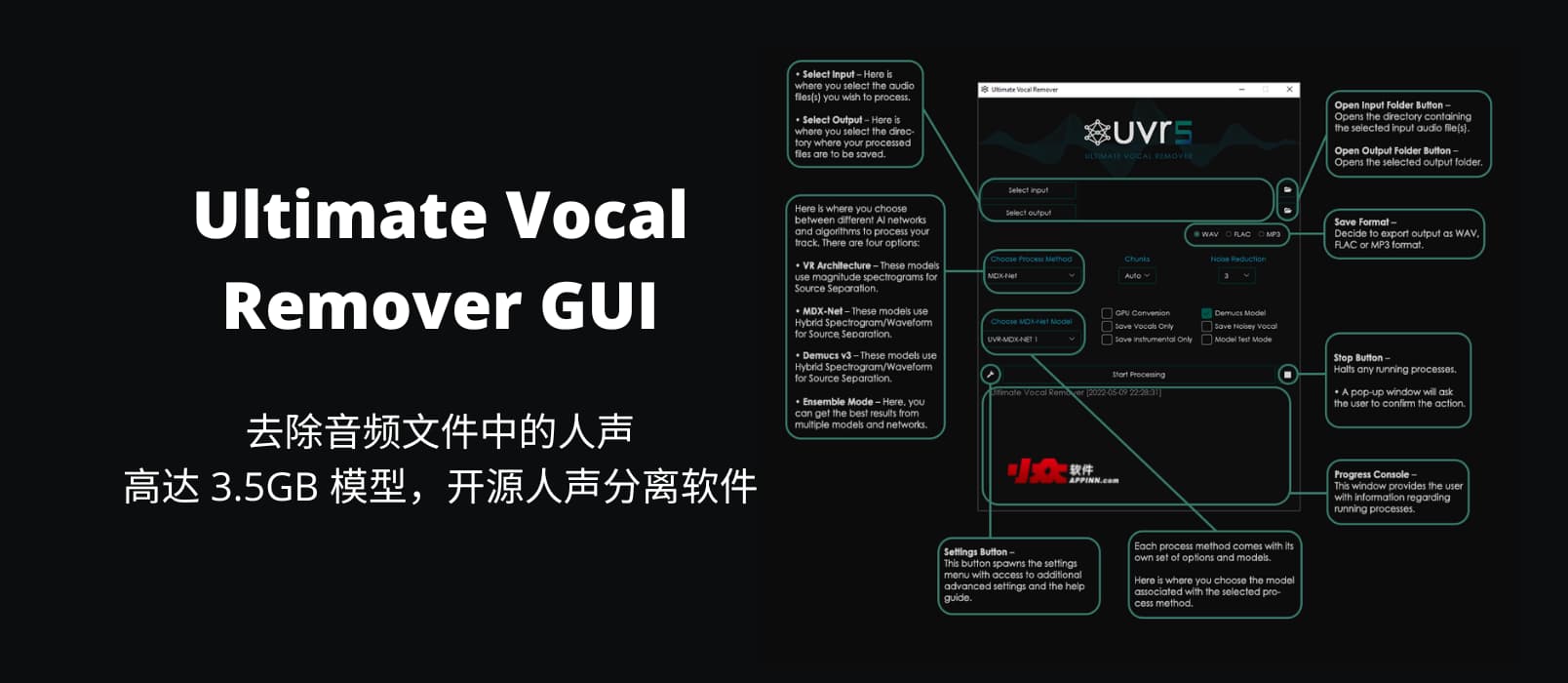 Ultimate Vocal Remover GUI - 去除音频文件中的人声，高达 3.5GB 模型的开源人声分离软件