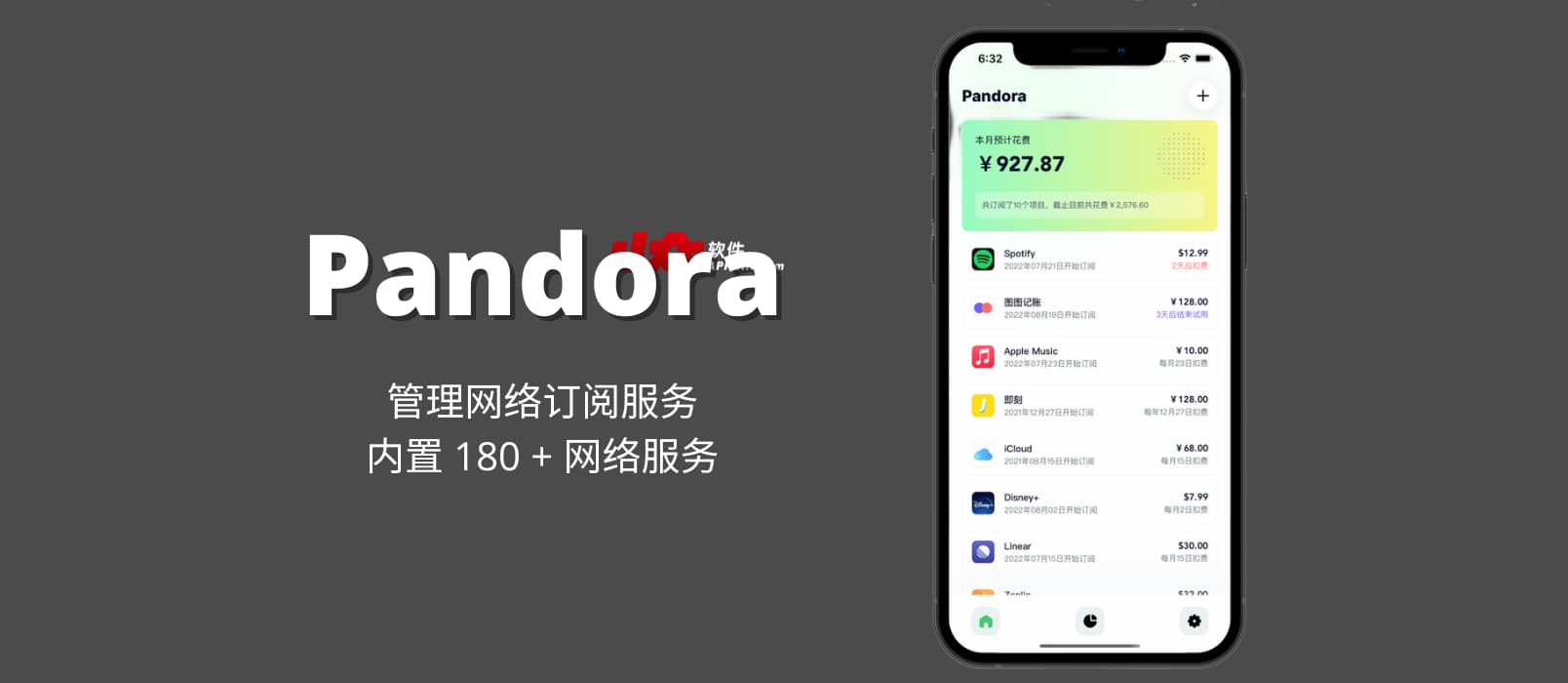 Pandora - 管理网络订阅服务，内置 180 + 网络服务[iPhone/iPad]