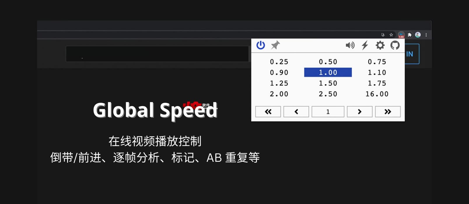 Global Speed - 在线视频播放控制：倍速、倒带/前进、逐帧分析、标记、AB 重复等[Chrome/Firefox] 1