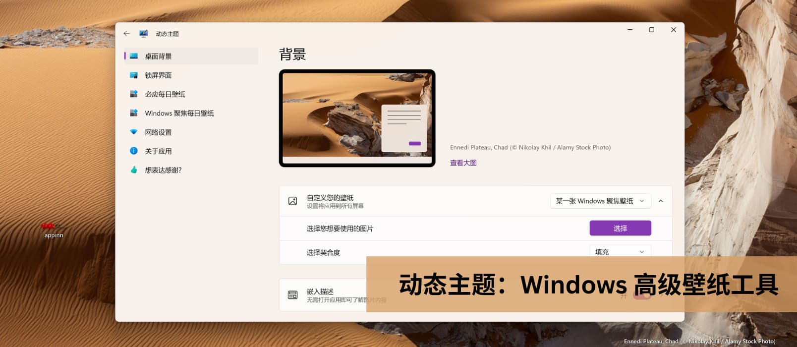 动态主题 - Windows 10/11 高级壁纸、锁屏界面工具，可自动下载 Bing、Windows 聚焦壁纸