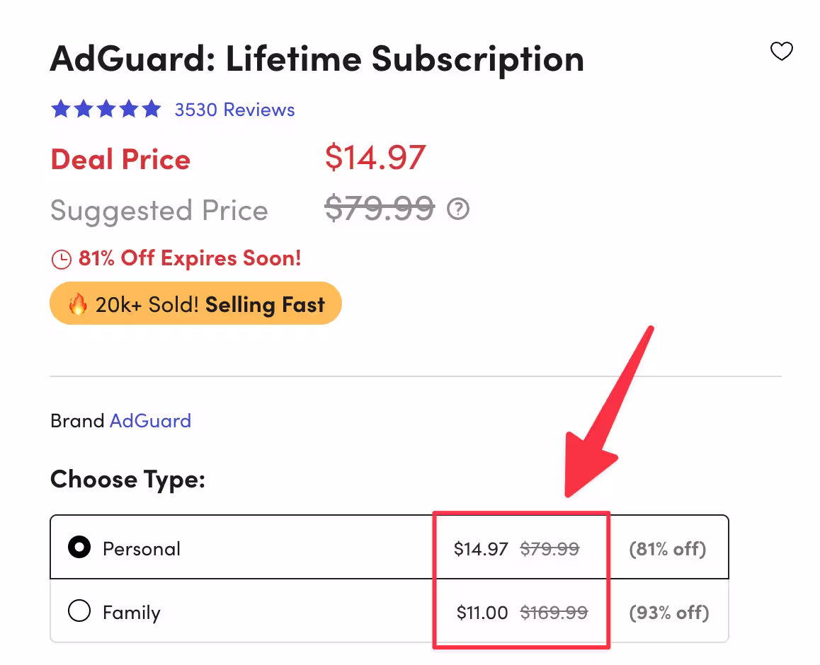 广告拦截工具 AdGuard 家庭版买断版特价 8.8 刀，比个人版还便宜 53
