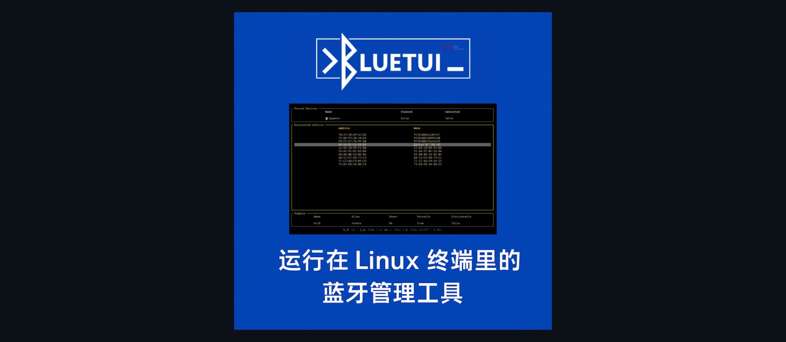 bluetui - 运行在 Linux 终端里，带图形界面的蓝牙管理工具 1