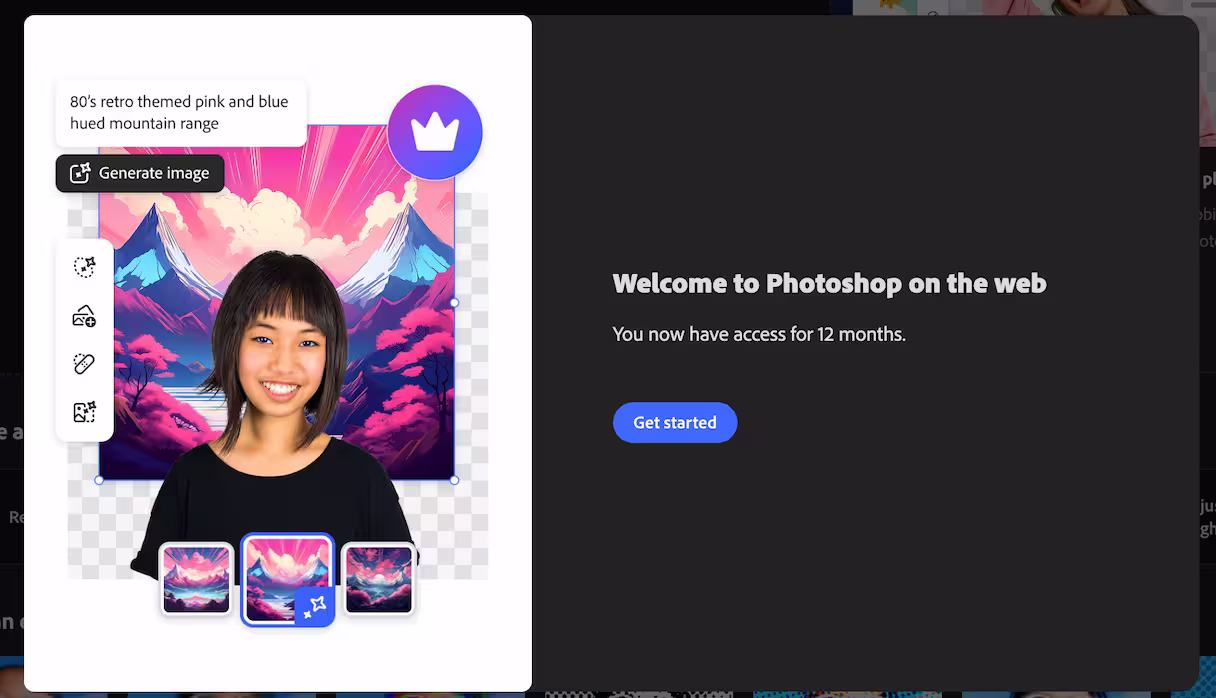 Adobe 发布网页版 PhotoShop。12 月 8 日前注册免费12个月  5