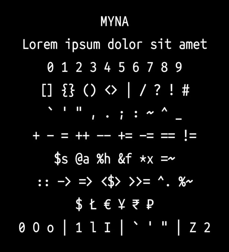 Myna - 专为编程设计的开源等宽字体，让符号更自然 - 小众软件