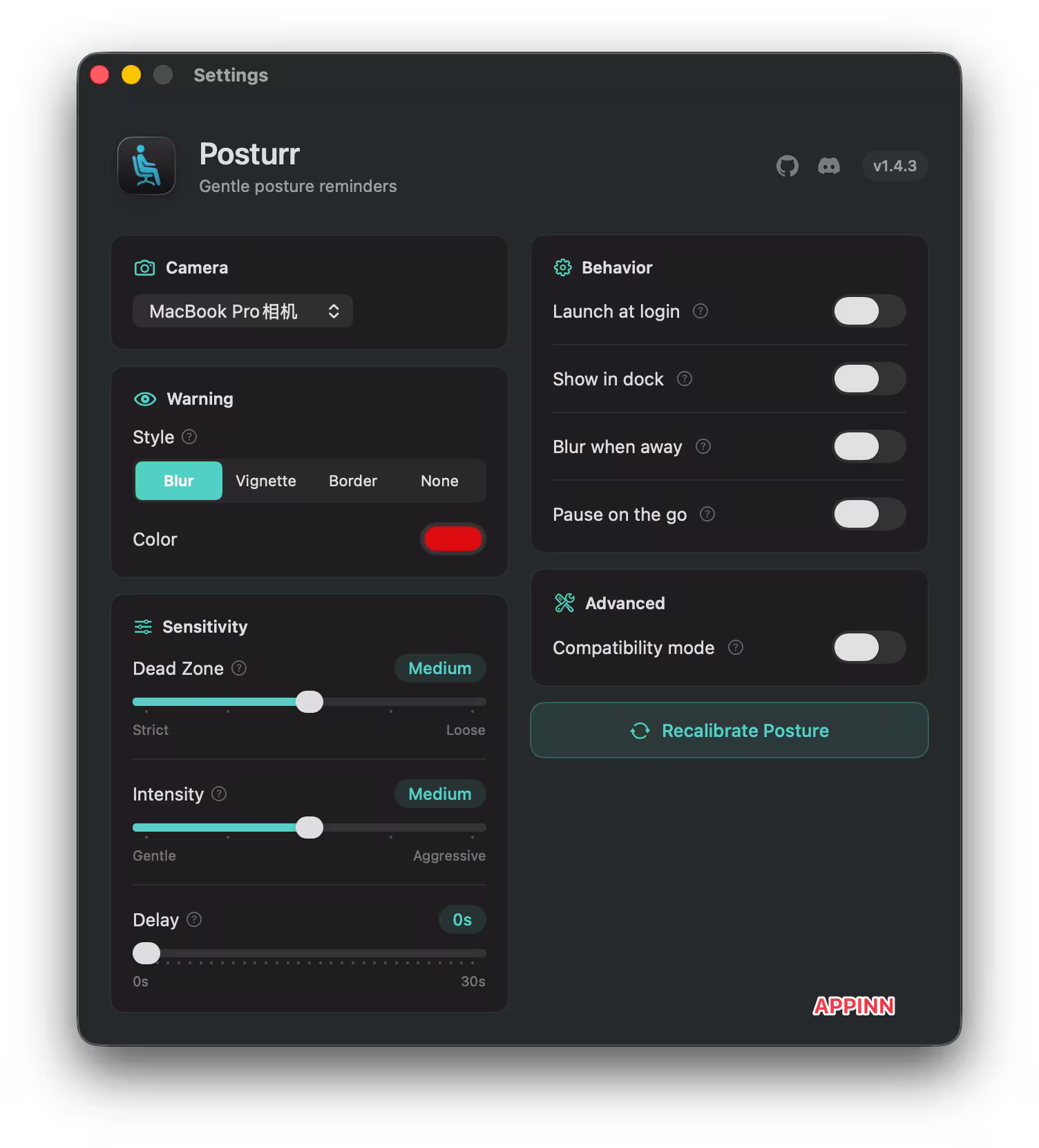 Posturr - 用 MacBook 只要一驼背就全屏“打码” 5 Posturr - 用 MacBook 只要一驼背就全屏“打码” 5