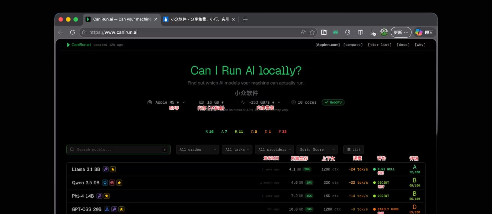 CanIRun.AI – 你的电脑能跑哪些本地 AI 大模型？这个网站打开就能看到 1