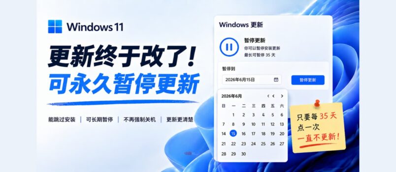 Windows 11 更新终于改了：可永久暂停更新 1
