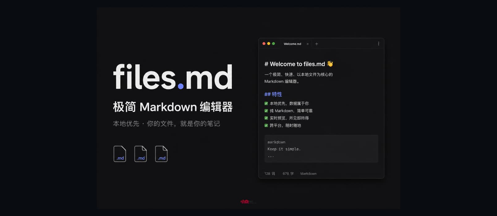 files.md：极简 Markdown 编辑器｜在线、开源、本地 1