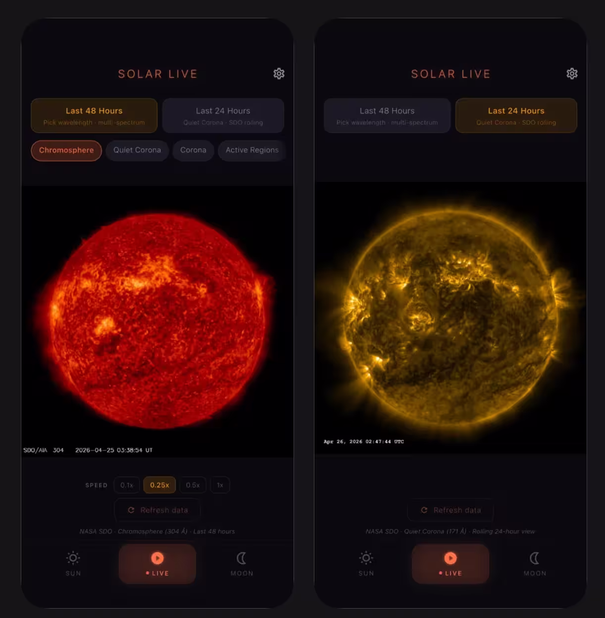 Lumara – 在手机上实时观看 NASA 的太阳、月亮直播 4