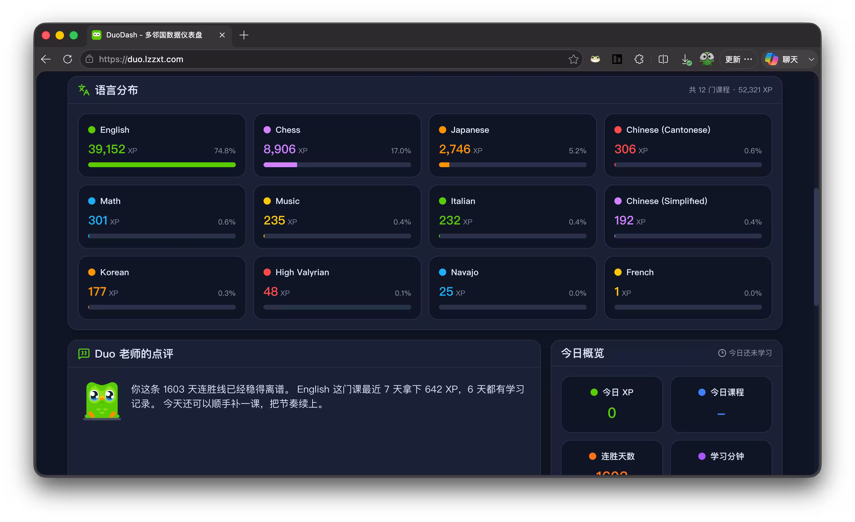 预览：多邻国仪表盘 2