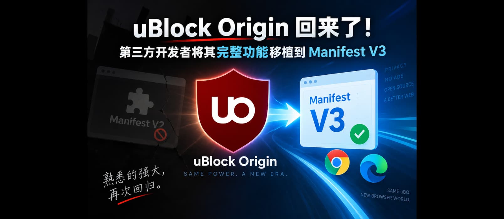 uBlock Origin 回来了！第三方开发者将其完整功能移植到 Manifest V3 1