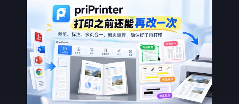 priPrinter：一个「打印前编辑器」，裁剪、标注、多页合一，确认好了再打印 1