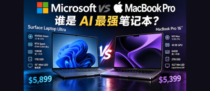 微软发布史上最强 Surface Laptop Ultra：NVIDIA RTX Spark 芯片，128GB 统一内存，比苹果快 6.2 倍？ 1