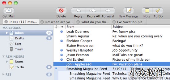 Mailtabs - 标签化的 Mail[Mac] - 小众软件