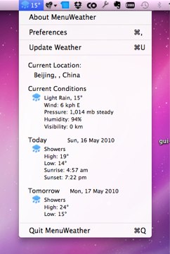MenuWeather - 系统栏的天气信息[Mac] - 小众软件